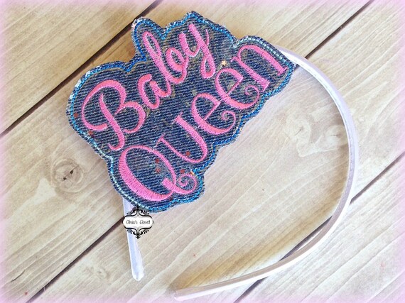 Baby Queen Blue Jean Embroidered Denim Glitter Headband