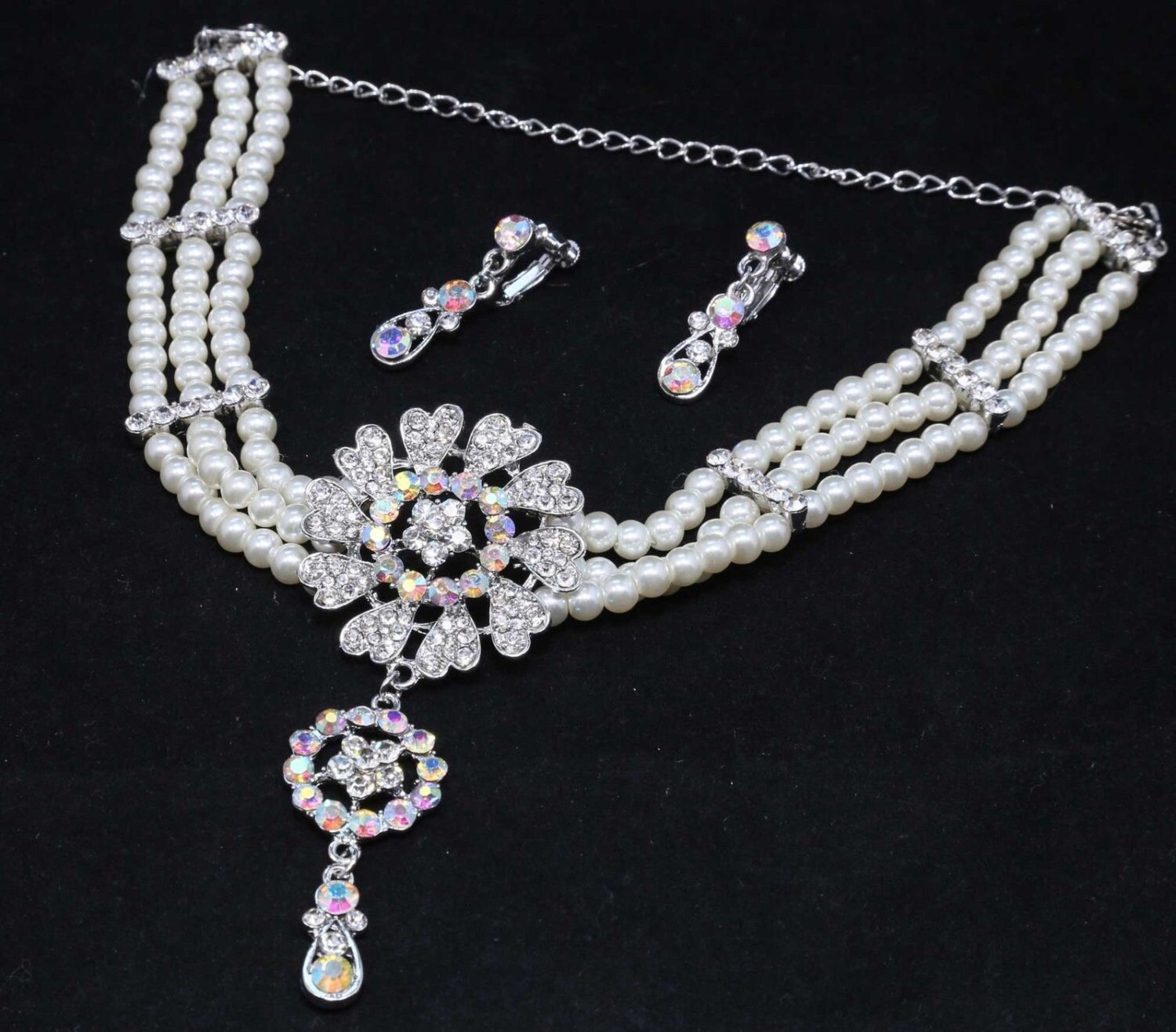 Dangle Pearl Necklace Set Wedding Bridal Jewelry by BlingGarden