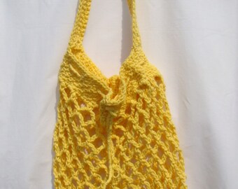Crochet Market Bag, Eco Friendly Tote, Mesh Produce Bag, Yellow Grocery Bag, Crochet Produce Bag, Eco Friendly Bag, Mesh Market Bag