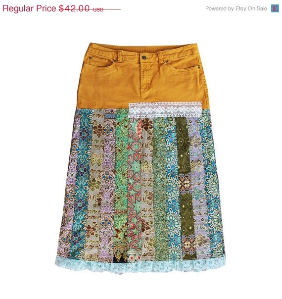 Boho Hippie Skirt with Side Slits Mustard Gold by RemixdClothing