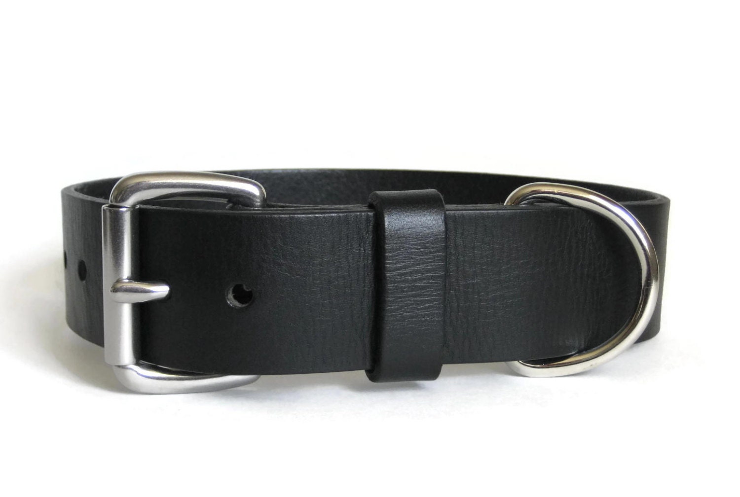 Black Leather Dog Collar 1.5 Wide Heavy Duty by AngelLeatherShop