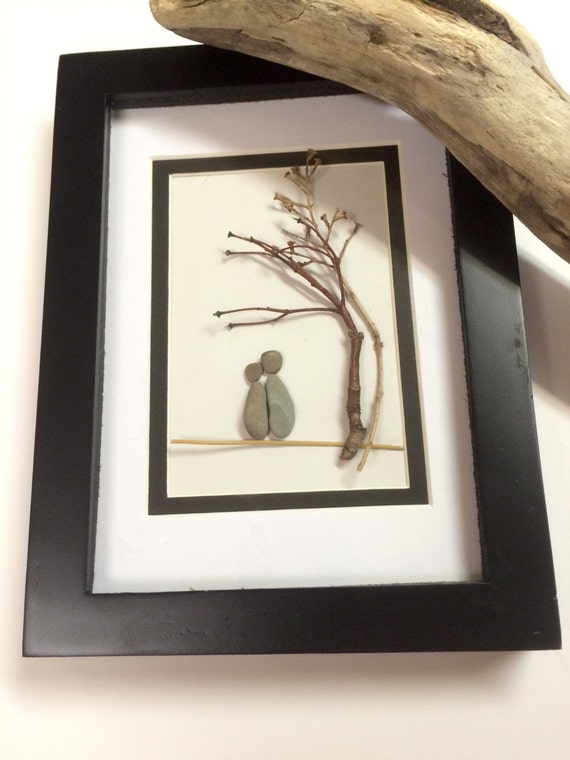 Framed beach stone couple Stone Art Wedding Anniversary