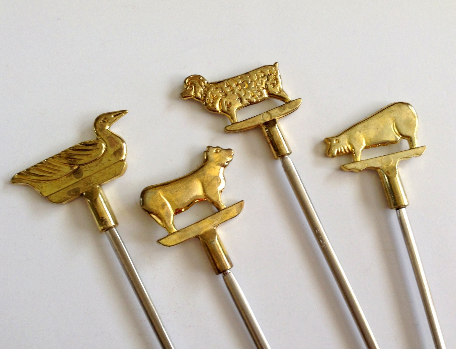 Vintage Animal Skewers/ Brass Animals/ BBQ Skewers/ Vintage BBQ