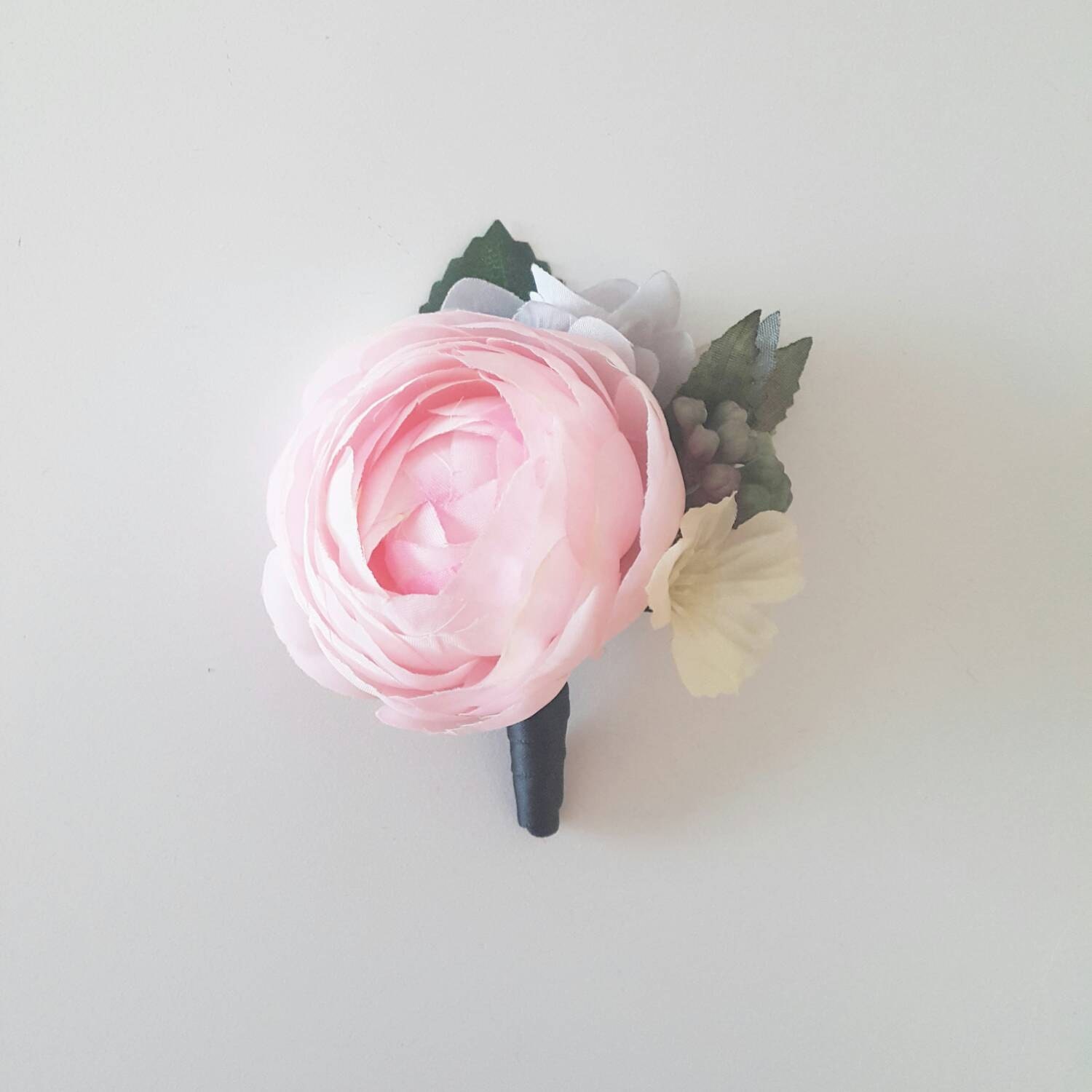Pink ranunculus silk flower boutonniere Groom and by LilySarah