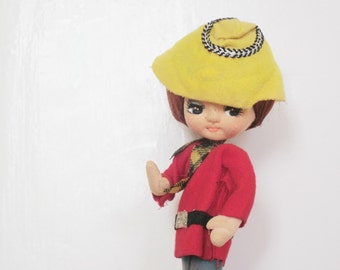 Vintage french doll, Vintage toy, 1960, Poupée en tissu, France, 11.8"