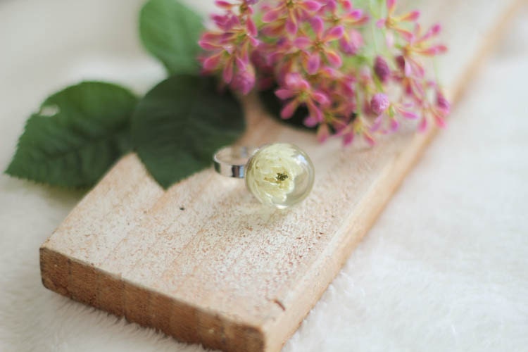 Resin Sphere Flower Ring Preserved Resin Ring Terrarium