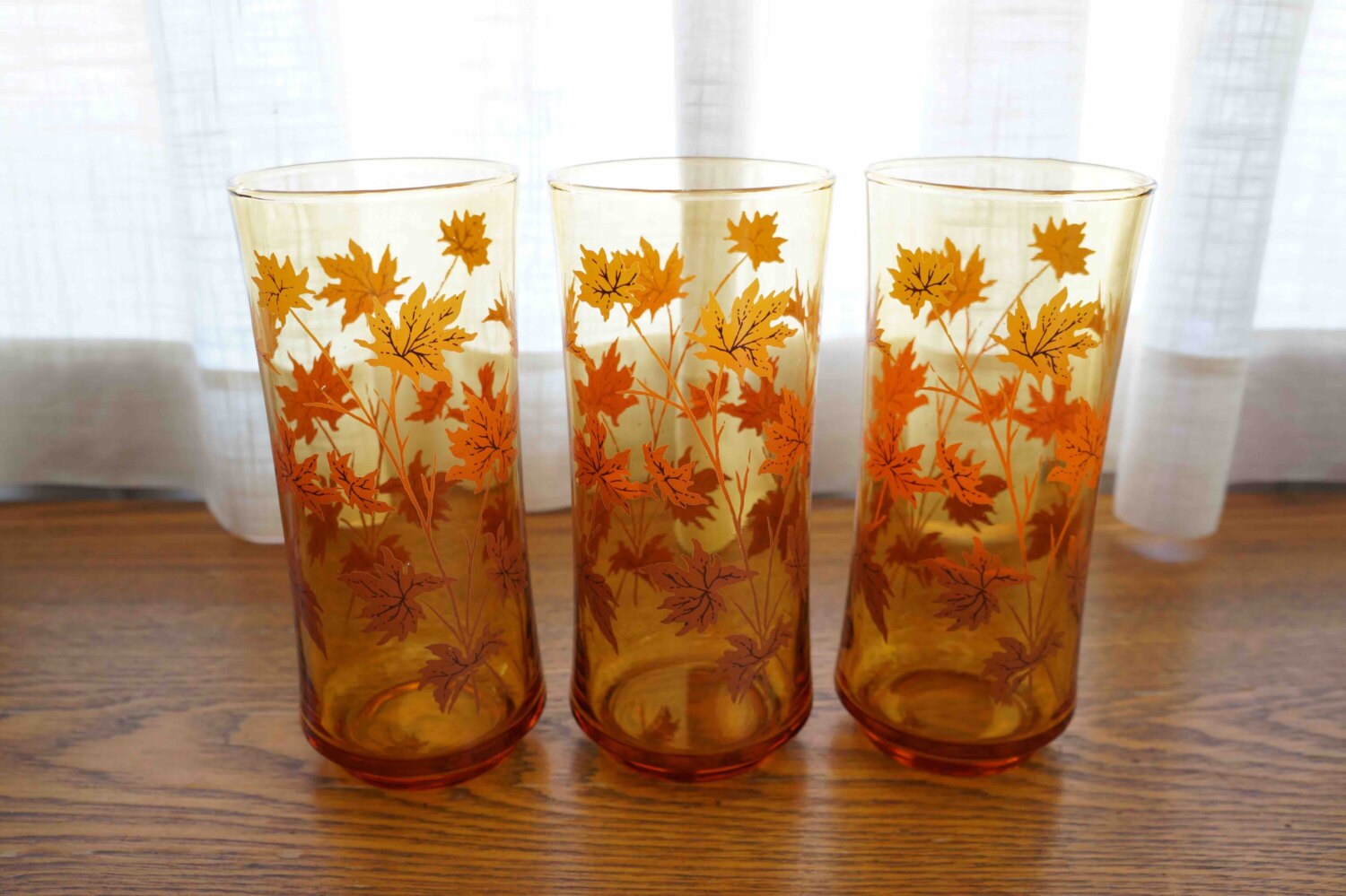 Golden Drinking Glasses with Fall Leaf Designs Sensational