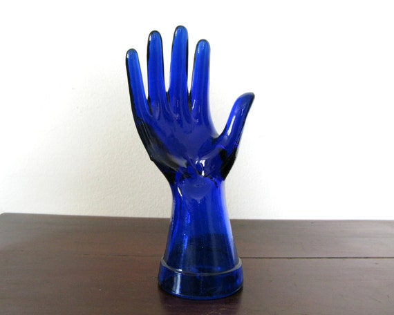 Vintage Glass Display Hand Cobalt Blue Glass Hand Mold