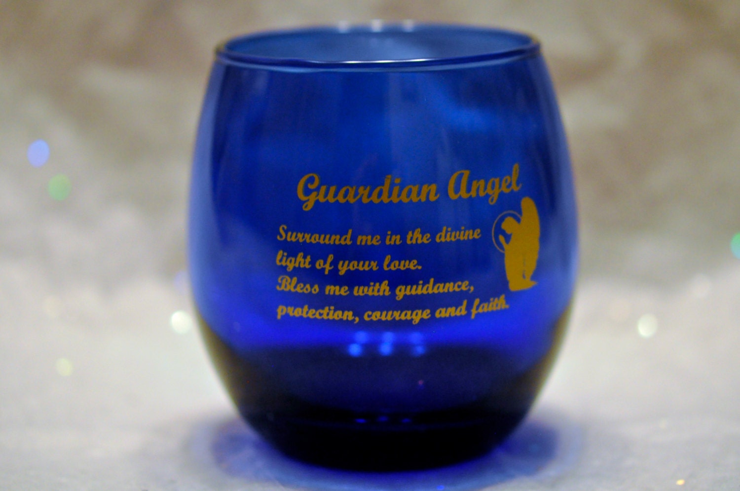 Guardian Angel Glass Prayer Candle Holder Archangel Michael