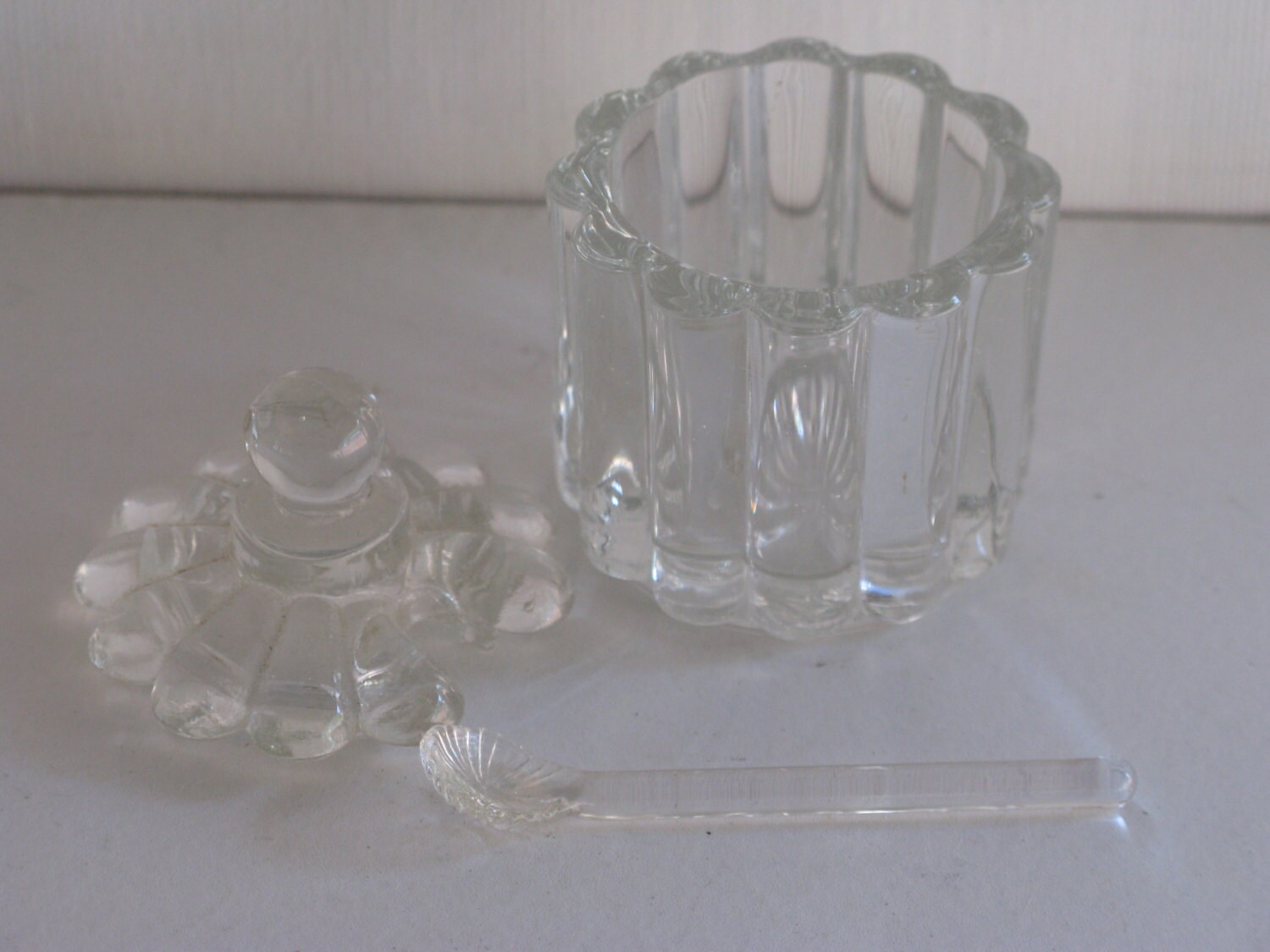 CRYSTAL Sugar/ Salt Server w Glass Spoon/Crystolite by A.H. Heisey Co