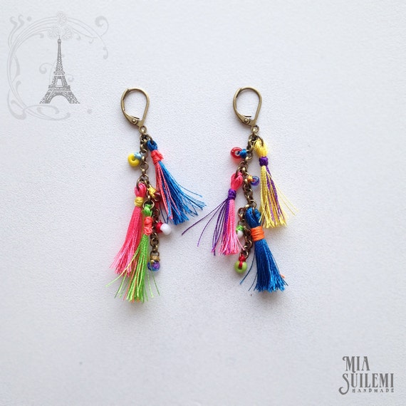 MULTICOLOR tassel earrings by MiaSuilemi on Etsy