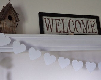 Wedding Garland, White Heart Garland, White Wedding Decor, Bridal Shower Decorations, Baby Shower Decor, 10 ft. long