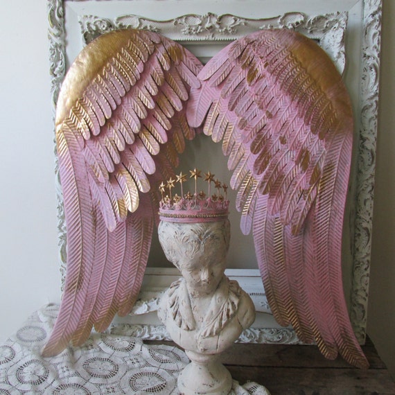 Pink Angel Wings Wall Decor : Painted angel wings wall decor pink and gold by
