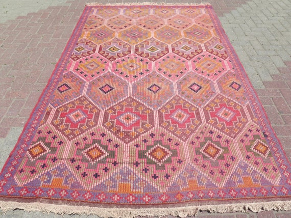 VINTAGE Turkish Kilim Rug , Area Rug Carpet, Handwoven Kilim Rug ...