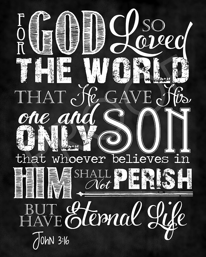 Scripture Art John 3:16 Chalkboard Style