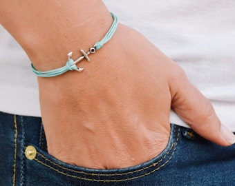 Anchor bracelet, multi-cord bracelet with a silver plated anchor charm, nautical jewelry, turquoise strings. minimalist jewelry, sailor, sea