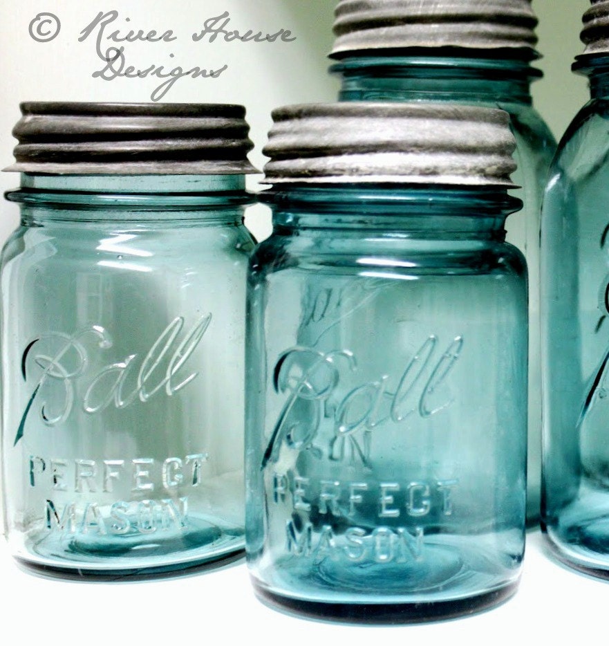 Vintage Blue Mason Jars 9