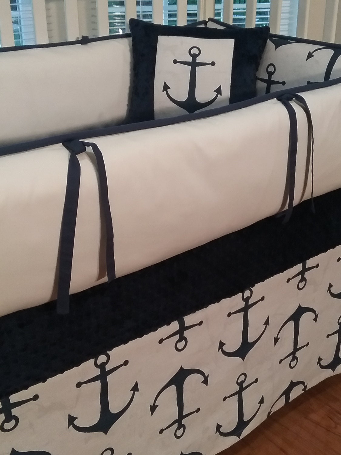 Baby Boy Bedding Anchor Navy Crib Skirt by CustomBabyCreations