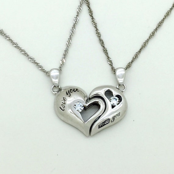 Engraved Magnetic Half Hearts Couples Friendship Necklaces Set For 2