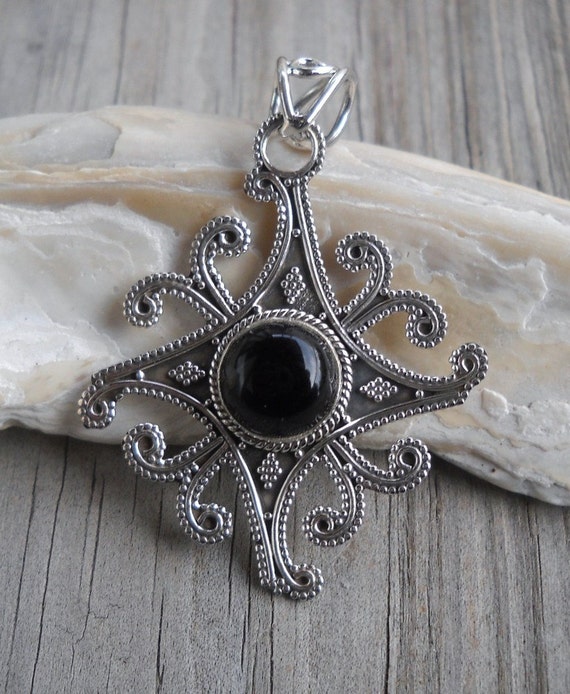925 Sterling Silver Black Onyx Pendant by PavlosHandmadeStudio