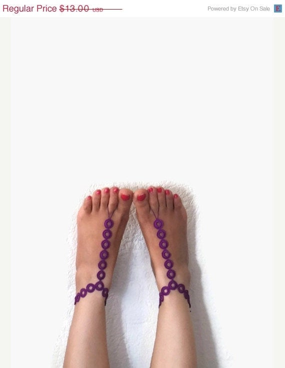 ON SALE Barefoot Sandals Purple crochet Barefoot by Nakkashe