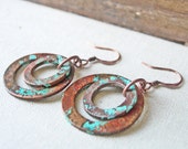 Copper Washer Earrings, Hardware Jewelry, Copper Patina Earrings, Industrial Earrings, Verdigris Earrings, Repurposed Earrings Chic Earrings