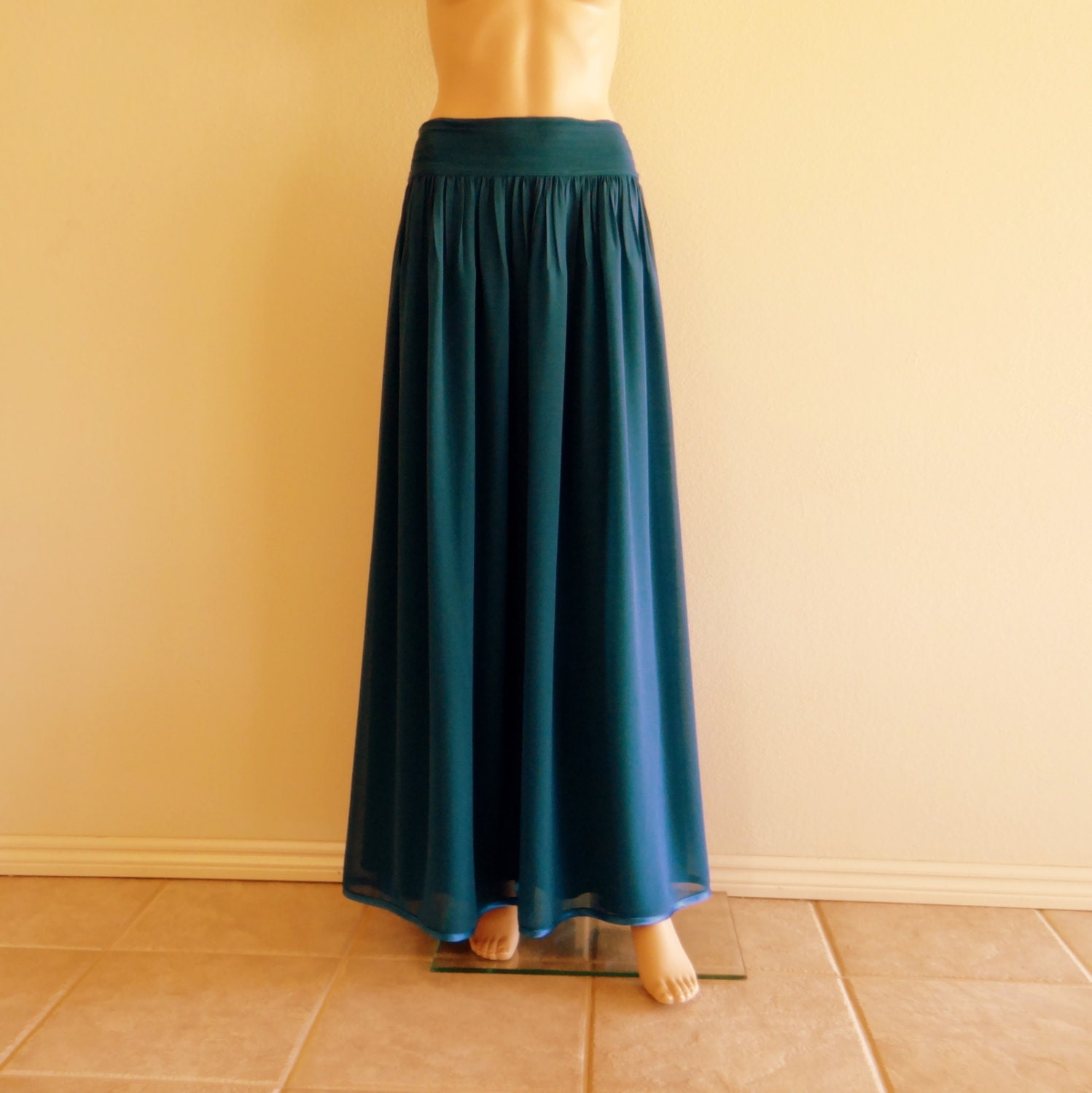Teal Blue Bridesmaid Skirt. Long Evening Skirt. Chiffon Maxi