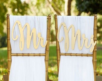 Mr and Mrs Sign Bride Groom Signs Chair Signs Wedding Chair Sign Classic Gold or Silver Wood Wedding Reception Chair Signs Set Wedding Signs