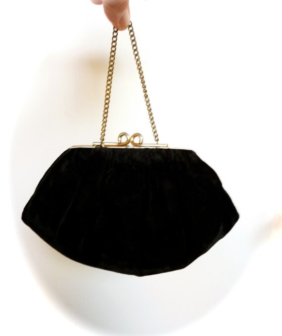 Vintage Black Velvet Evening Purse Tiny Bag by pinkneonvintage