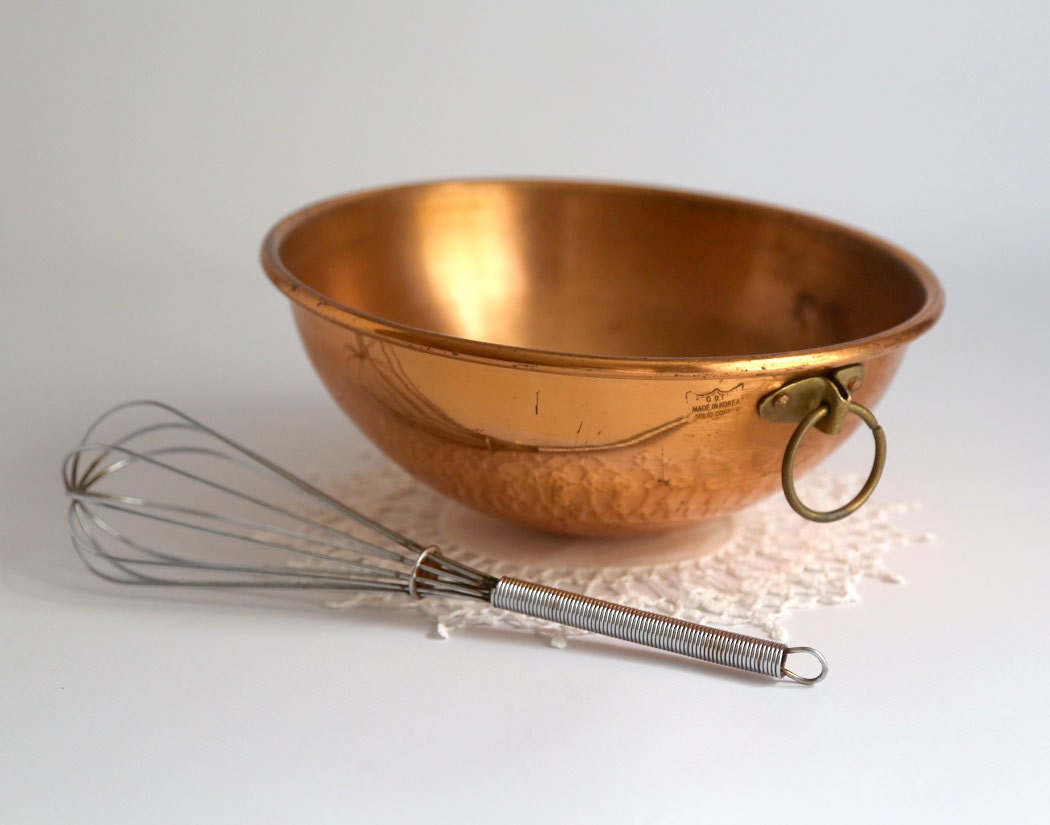 Vintage Copper Bowl with Handle 9 inch diameter Copper Mixing