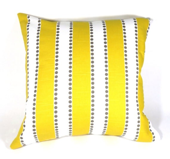 Items similar to Yellow and white stripe Zipper Pillow Cover 20x20 on Etsy