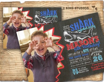 Shark party invitation - Shark birthday invitation - Shark birthday party invitation - Chalkboard invite Pool party summer DIY