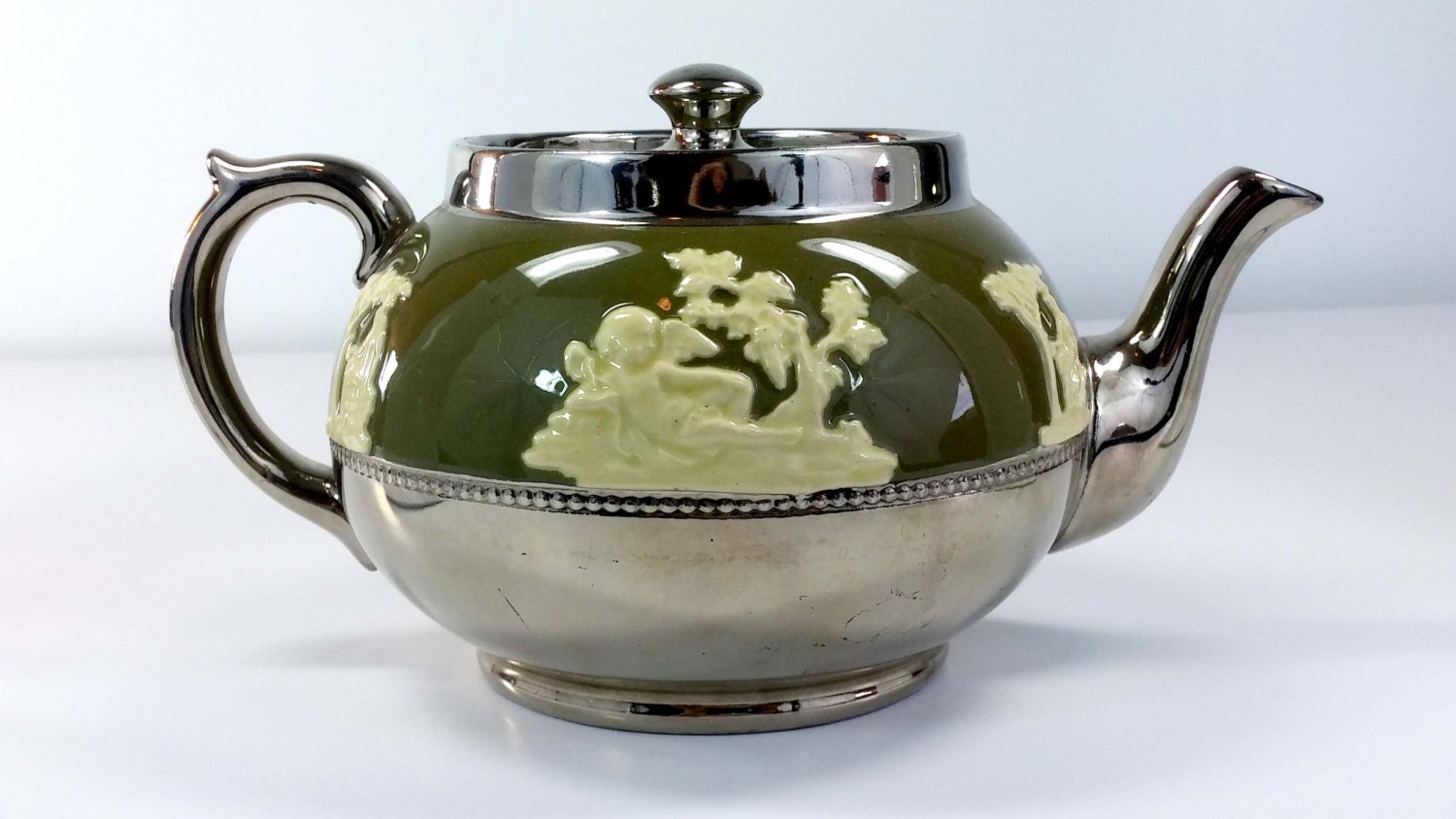 Gibsons Staffordshire Green Wedgwood Style Teapot by zweicat