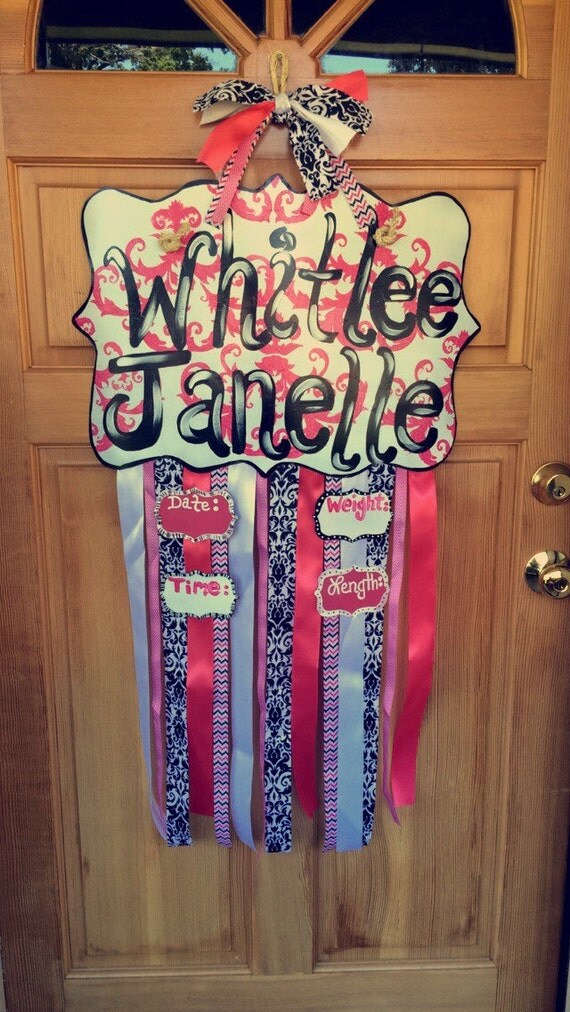 Damask Print Baby Girl Door Hanger & Bow Holder by mandylogan1