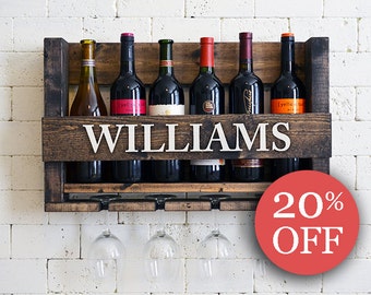 Personalized Wine Rack - Wall Hanging Personalized Gift - Family Name Wood Wine Holder - Organizer - Gift - Sale