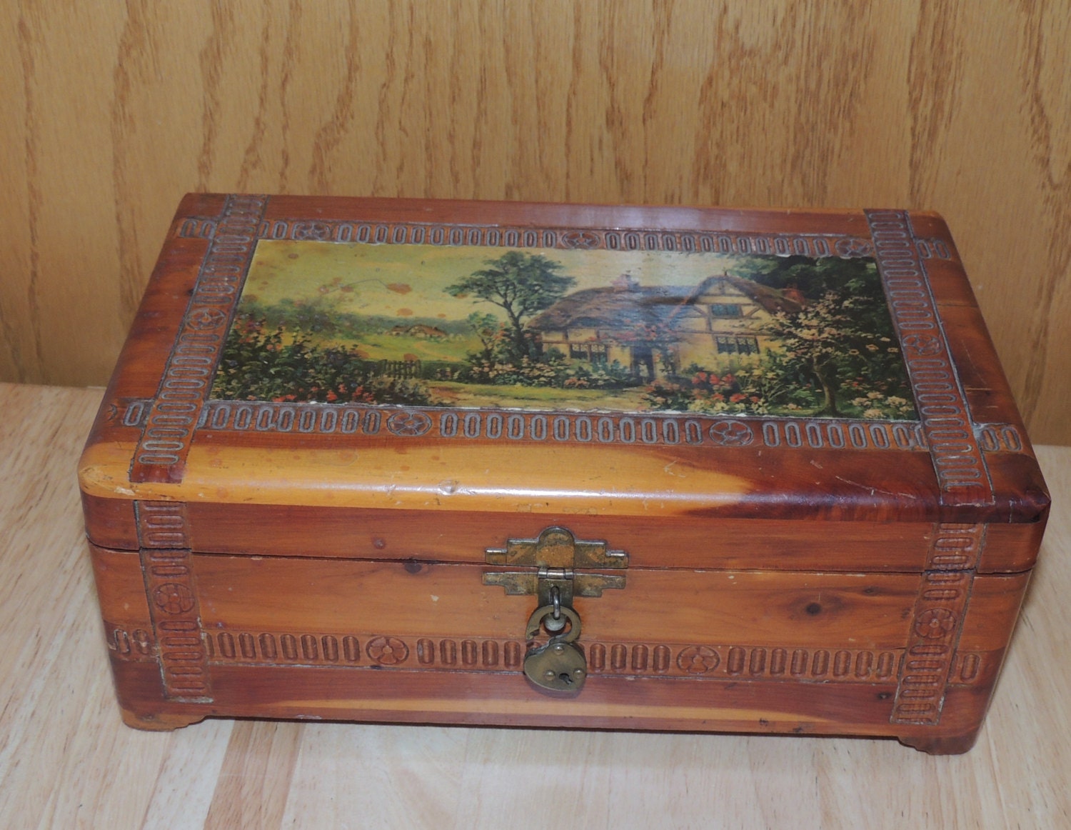 1940s Miniature Cedar Chest with Heart Lock