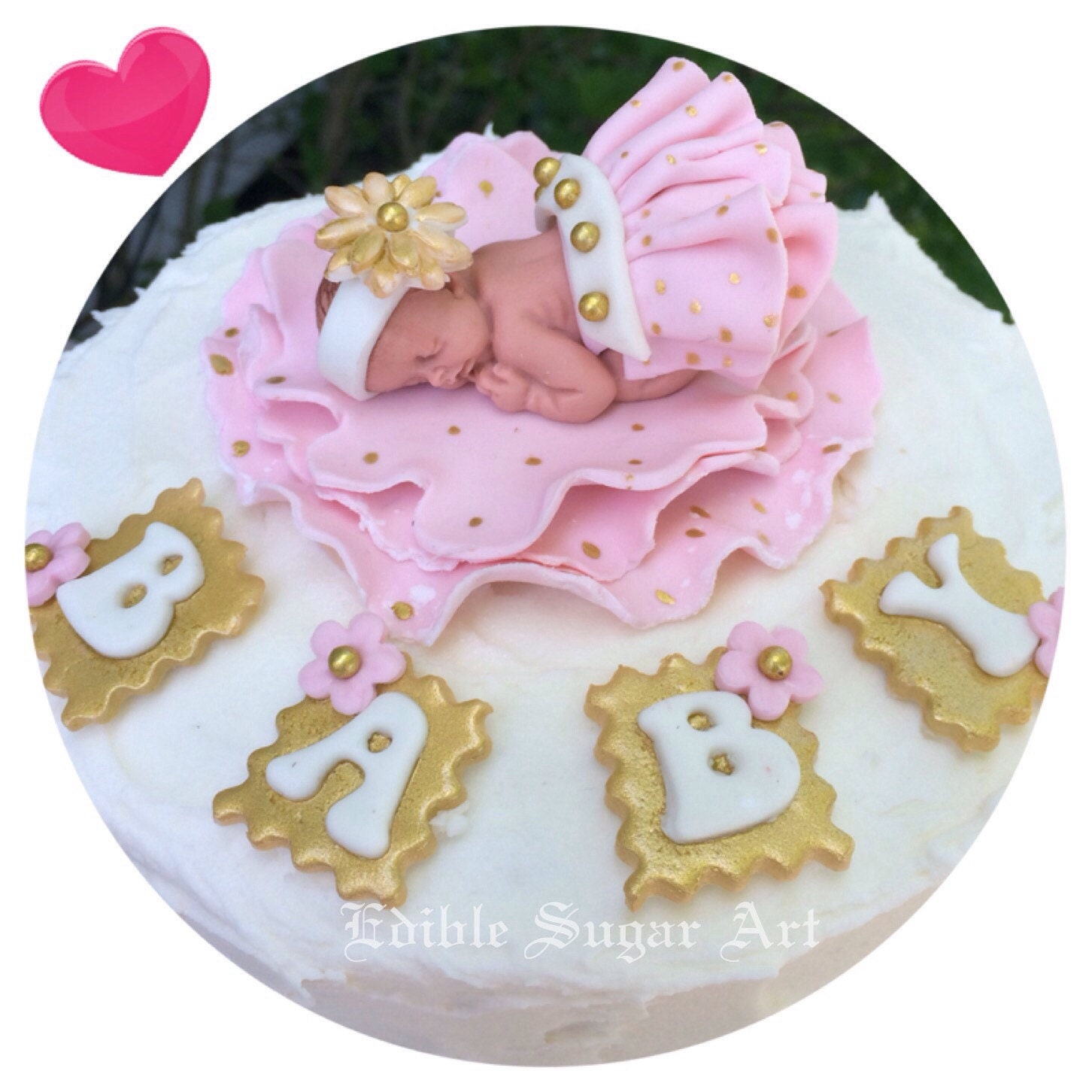 GOLD POLKA DOT Pink and gold Baby Shower Topper Fondant Cake