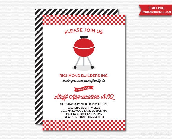 Company Staff Appreciation BBQ Invitation Printable Company
