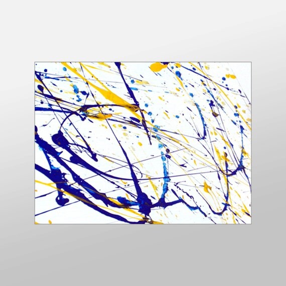 Blue and Yellow Paint Splatter Canvas Art Print Paint by XDDesigns