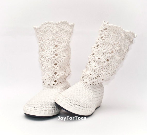 Wedding Crochet Shoes White Lace Boots Rustic by JoyForToes