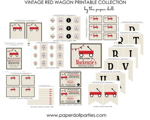 Vintage Red Wagon Printable Party Full Collection : Printable Party Designs by The Paper Doll Il_570xn