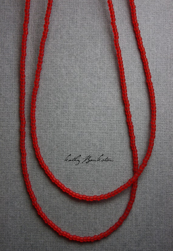 Frosted Red Seed Bead Necklace Etched Red Bead Necklace Red