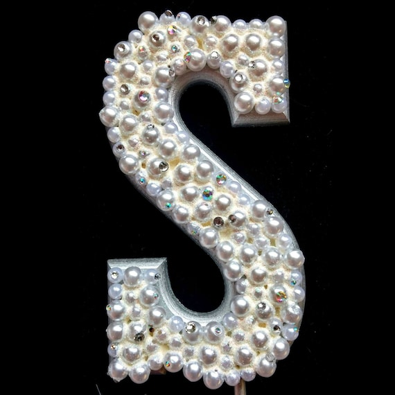 Glitter Pearls and Bling Cake Topper Letter S Also