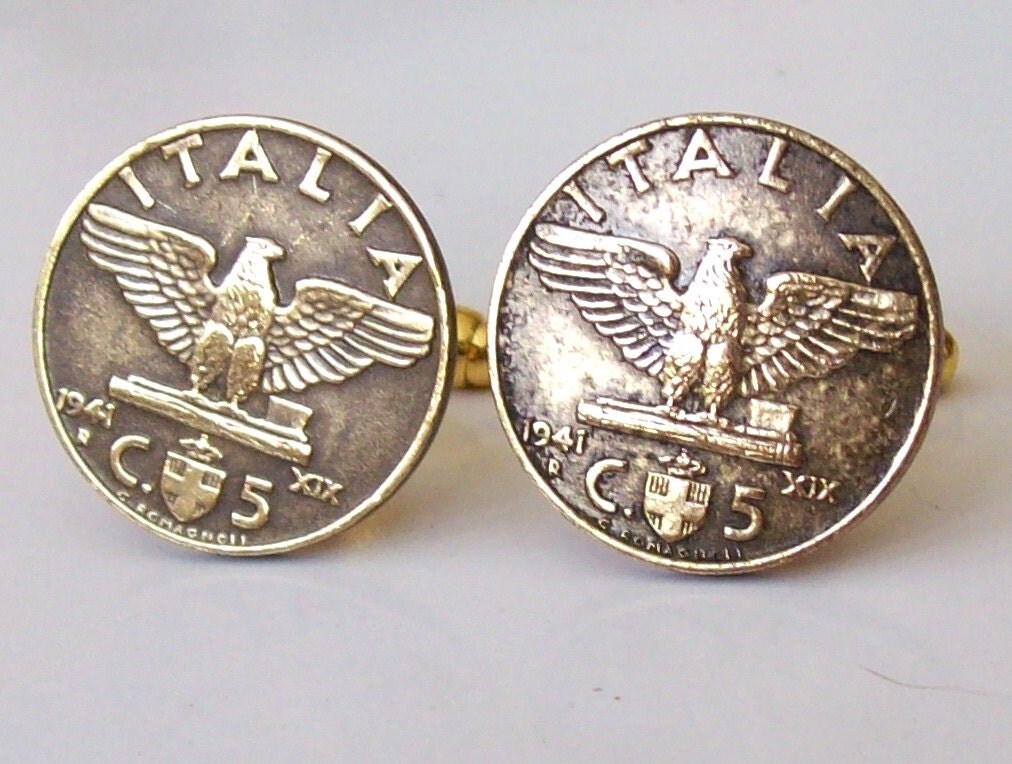 Vintage Italian Coin Cufflinks Mens Gold Tone Cufflink set