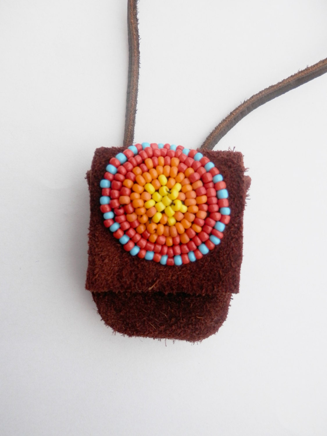 Medicine Bag Small Beaded Brown Suede Leather by DarbiiieMariiie