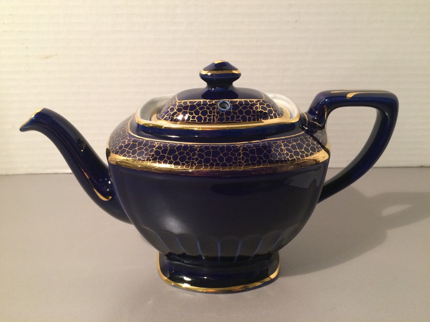 Hall's Teapot Cobalt Blue Gold Edging