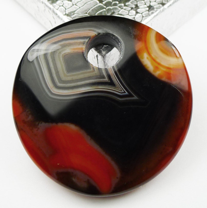 Heavyweight Rare Agate Faceted Round Pendant Bead 48x11mm
