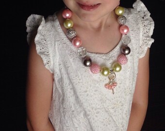 Ballerina, Ballet rhinestone chunky bubblegum Bead Necklace READY TO SHIP