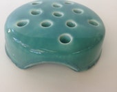 Vintage aqua turquoise ceramic floral flower holder garden frog 