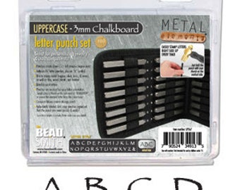Beadsmith Chalkboard (Papyrus) Uppercase Metal Letter Stamp Set- 3MM- Steel Stamps- Chalkboard Font Metal Letter Set- SGLPS67